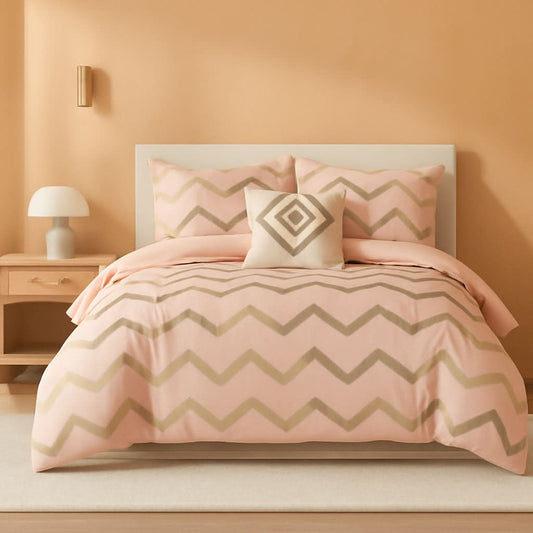 Ziggy Pink Rose Gold Geometric Comforter Set For Full Queen Bed