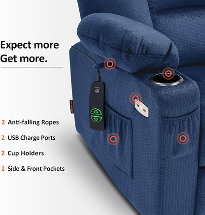 Power Lift Recliner Chair With Massage And Heat Navy Blue