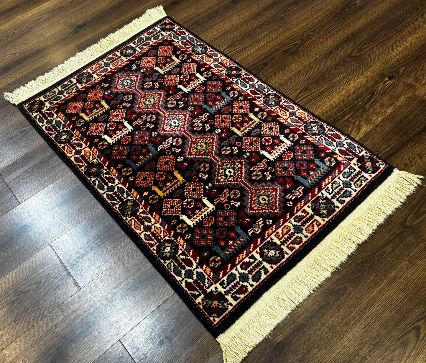 Small Karastan Rug 3x4, Yuruk Collection, Wool, Tribal, Geometric, Navy Blue