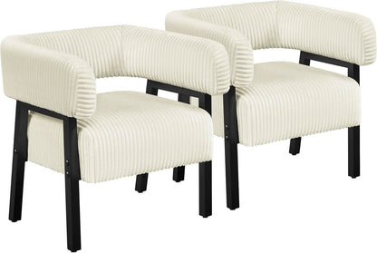 Beige Corduroy Barrel Chair Set Of 2 With Wood Legs