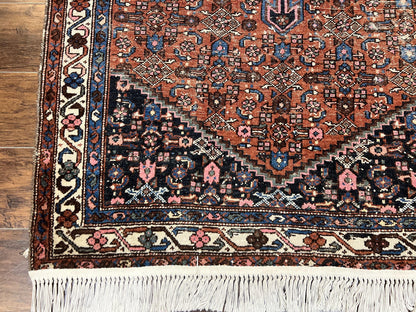 Red Persian Hamadan Rug 4x6, Wool Handmade Antique Carpet, Geometric Medallion Rug, Oriental Rug 4 x 6, Persian Tribal Rug, Hand Knotted Rug