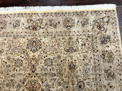 Pak Persian Rug 6x9, Vintage Handmade Wool Carpet, Floral, Beige