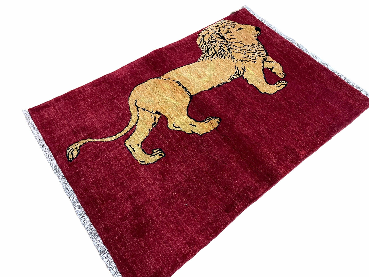 3 X 5 Handmade Hand-Knotted Quality Wool Rug Lion Red Veg Dyes Tribal Pictorial