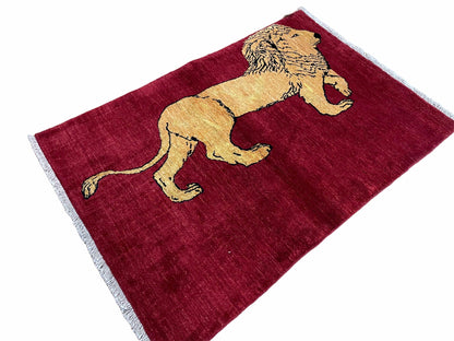 3 X 5 Handmade Hand-Knotted Quality Wool Rug Lion Red Veg Dyes Tribal Pictorial