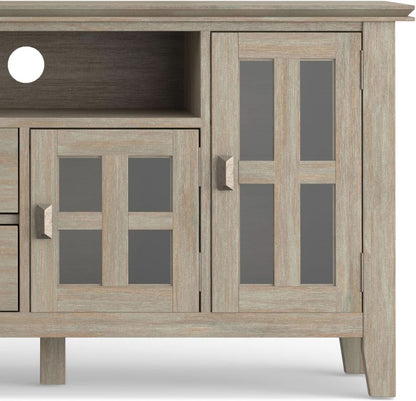 Solid Wood TV Stand 72 Inch Wide Distressed Grey Finish