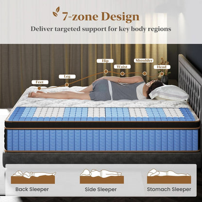 Queen Cooling Hybrid Mattress 14 Inch Certipur US Certified