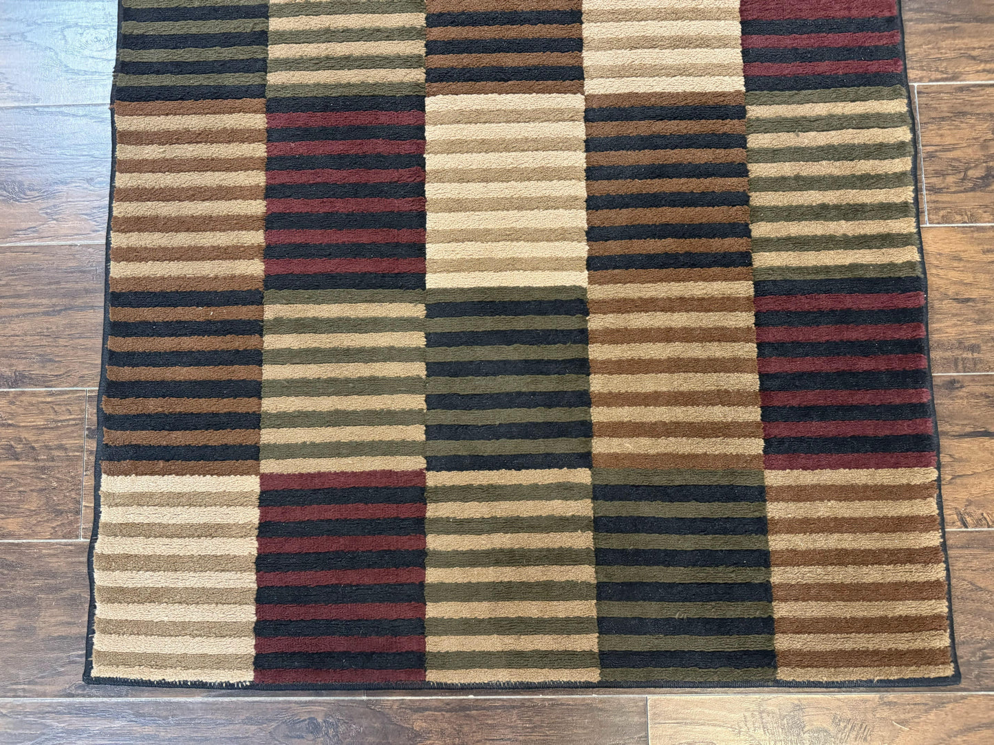 Vintage Power Loomed Rug 3.6 x 5, Brown Beige Black Tan, Box Design