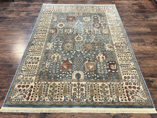 Belgium Power-Loomed Rug 5.6 x 7.6, Green and Cream Rug, Vintage Wool Area Rug, Oriental Carpet, Medium Sized Rug
