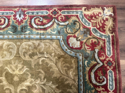 Tibetan Aubusson Rug 6x9, Gold-Beige, Soft Wool Pile, Handmade