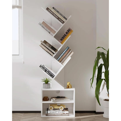6 Tier Tree Bookshelf Tall Bookcase With Storage Cabinet White