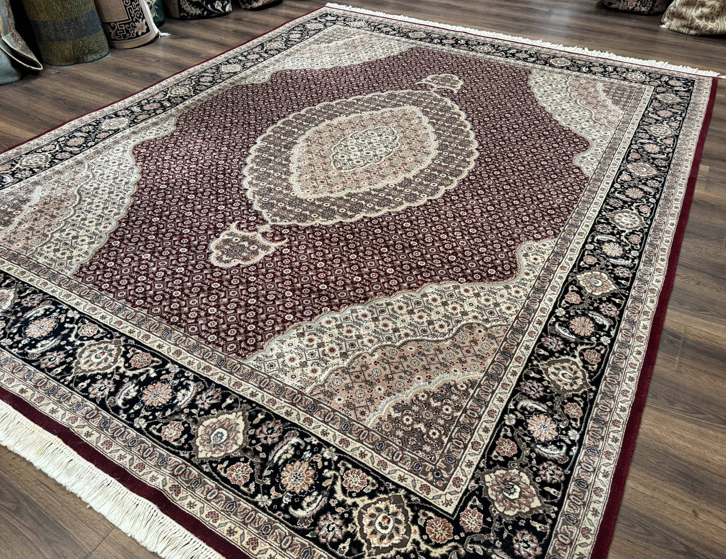Sino Persian Rug 8x10, Herati, Elegant Oriental Carpet, Dark Maroon
