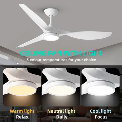 52 Inch White Energy Efficient Ceiling Fan With LED Light