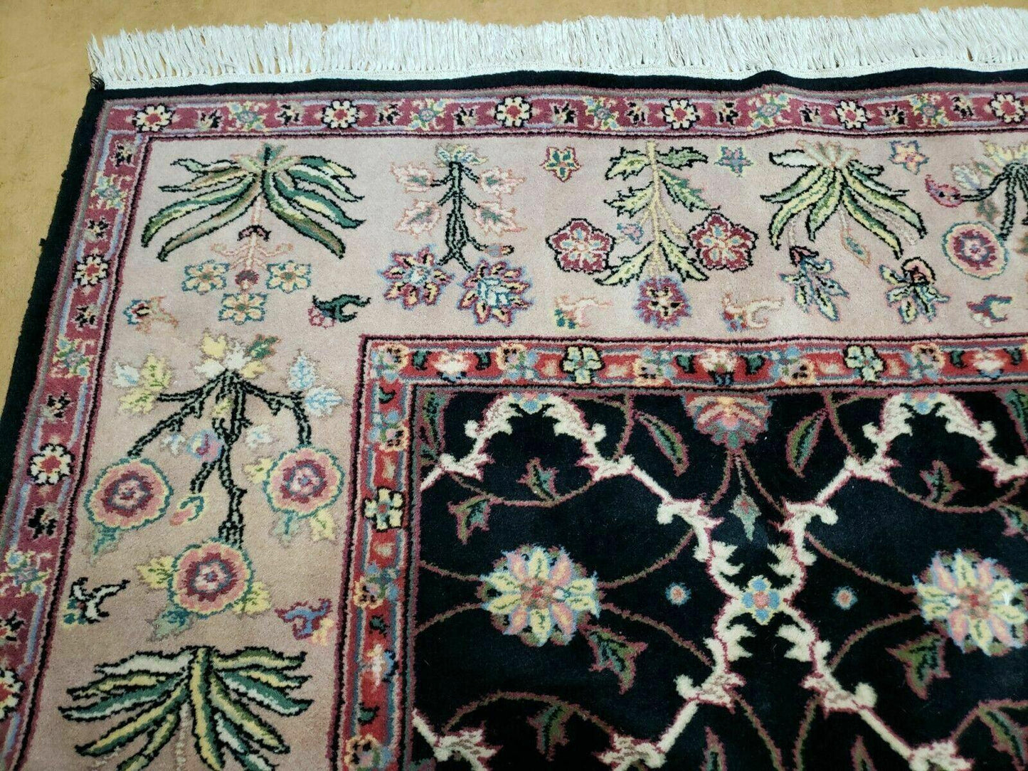 6' X 9' Handmade India Floral Oriental Wool Rug Carpet Hand Knotted Nice Black