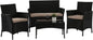 4 Piece Rattan Patio Set With Glass Table Black Cushions