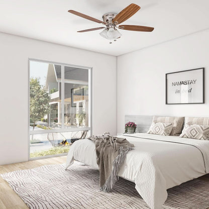 52 Inch Brushed Nickel LED Five Blade Ceiling Fan Light
