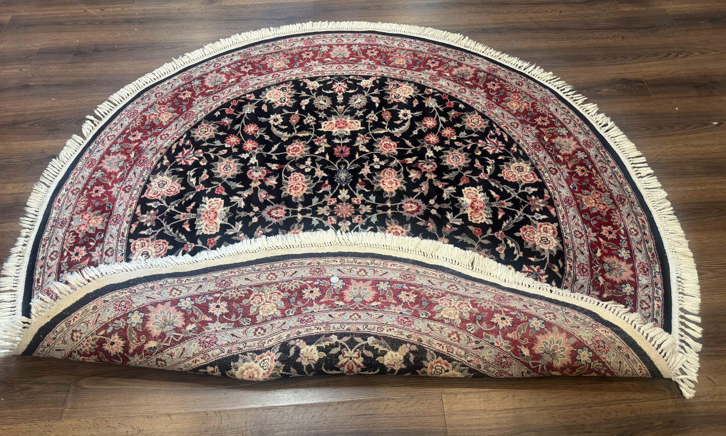 Round Sino Persian Rug 6x6, Floral, Navy Blue and Red, Wool and Silk Highlights