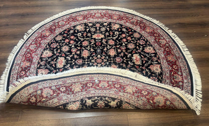 Round Sino Persian Rug 6x6, Floral, Navy Blue and Red, Wool and Silk Highlights
