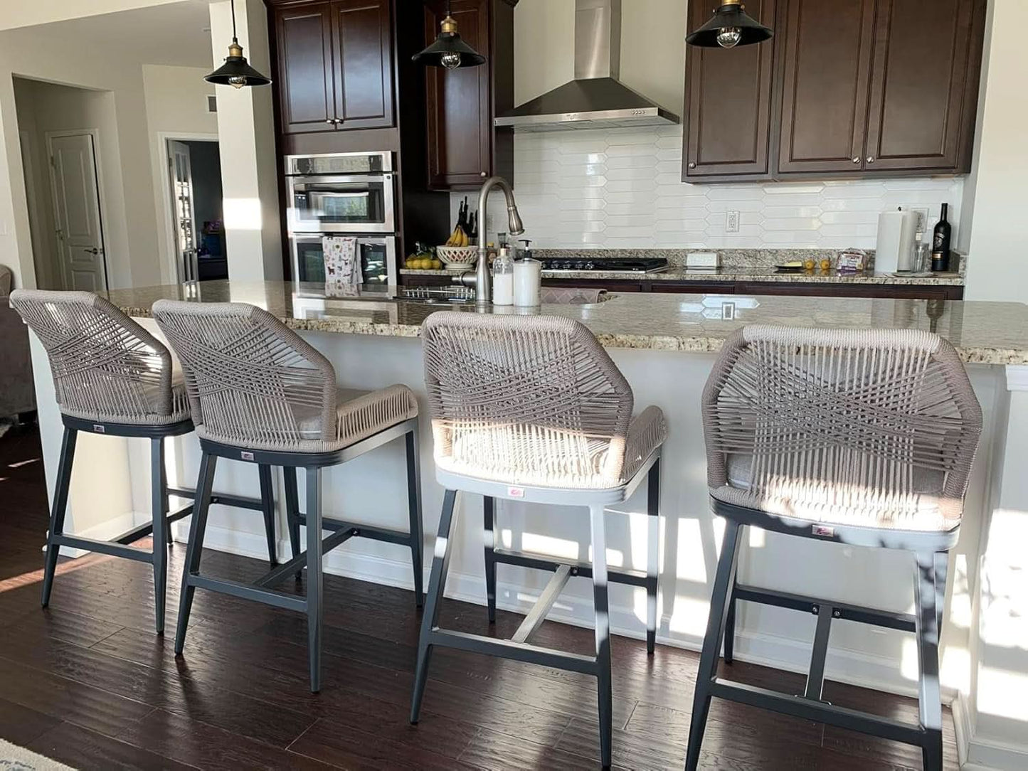 Counter Height Rattan Bar Stools Set Of 4 With Back
