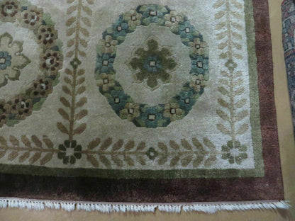 9' X 12' Modern Handmade Indo Lahore Wool Rug Art Deco Olive Ivory Nice Wow