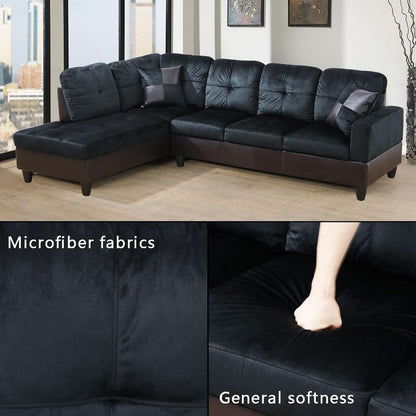 Two Piece L Shape Sectional Sofa Set In Midnight Blue Microfiber With Chaise Left Hand Facing