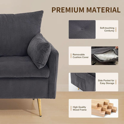 3 Piece Storage Sofa Set With Corduroy Gray Loveseat