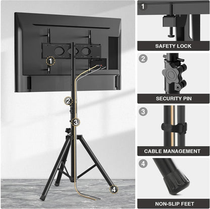 Tripod TV Stand For 23-75 Inch TVs Tilt 15 Degrees