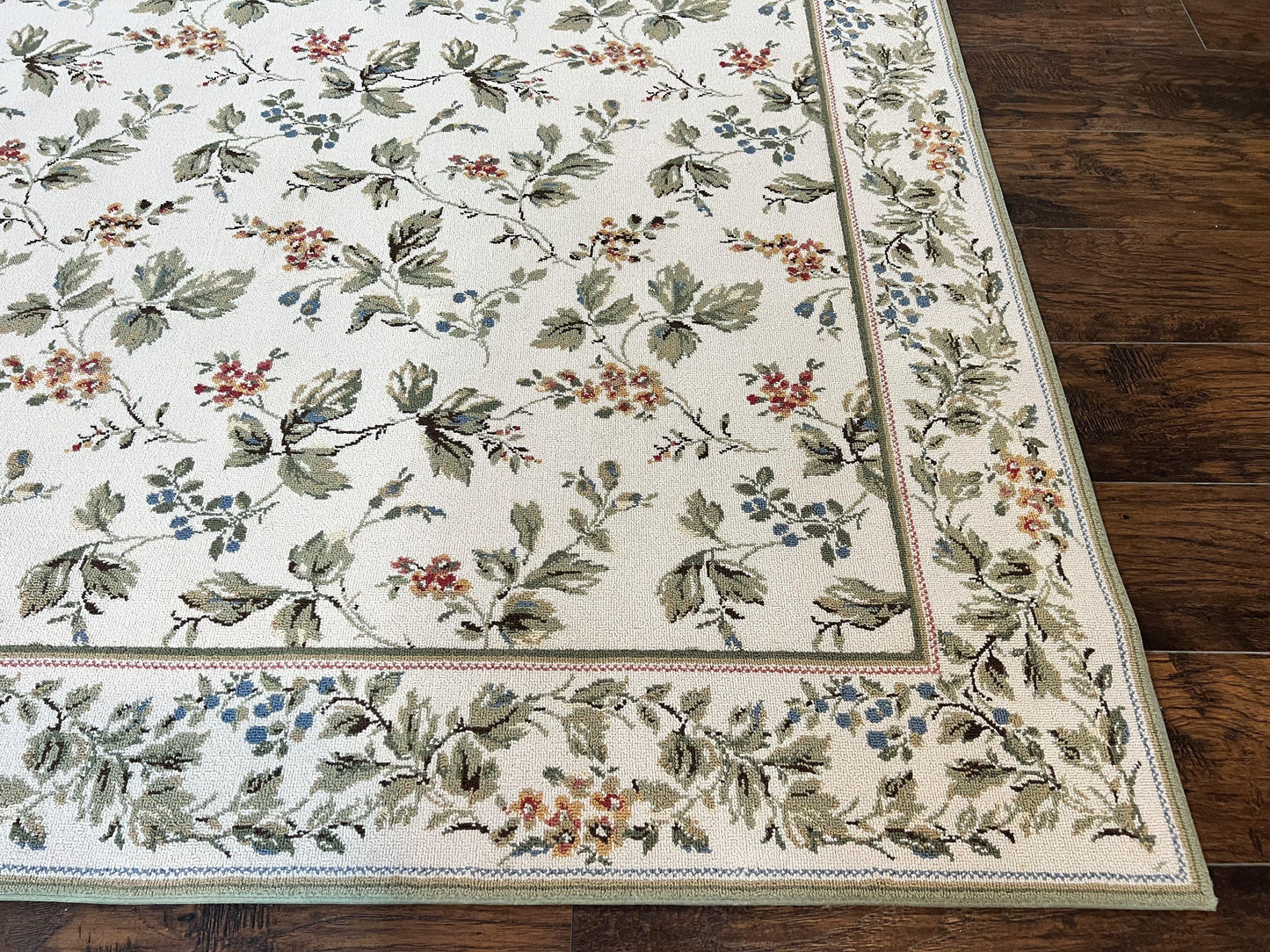 Vintage Stark Carpet 7x10, Ivory and Green, European Aubusson Design, Allover Pattern, Stark Rug