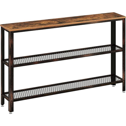 Rustic Console Table 47.25 Inch Long With Mesh Shelves