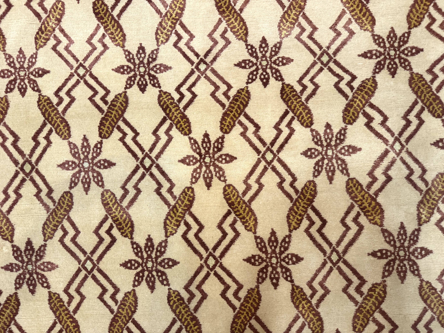 Tibetan Rug 8x10, Wool with Silk Highlights, Beige and Maroon, Contemporary Carpet