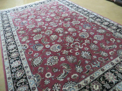 6' X 9' Vintage Handmade Fine India Floral Oriental Silk Accent Wool Rug Carpet