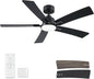 52 Inch Ceiling Fan With Lights Remote Black 5 Blade