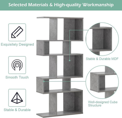 Gray Five Tier Geometric Bookshelf Set Of 2 70 Inch Tall