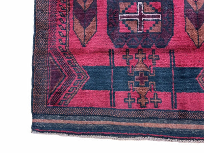 2' 10" X 4'6" Vintage Handmade Tribal Wool Rug Balouchi Rug Afghan Rug Red Black