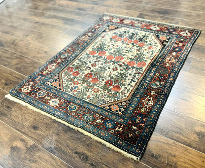 Persian Tribal Rug 3x5, Antique Persian Carpet, Floral Roses, Handmade, Persian Zanjan Rug