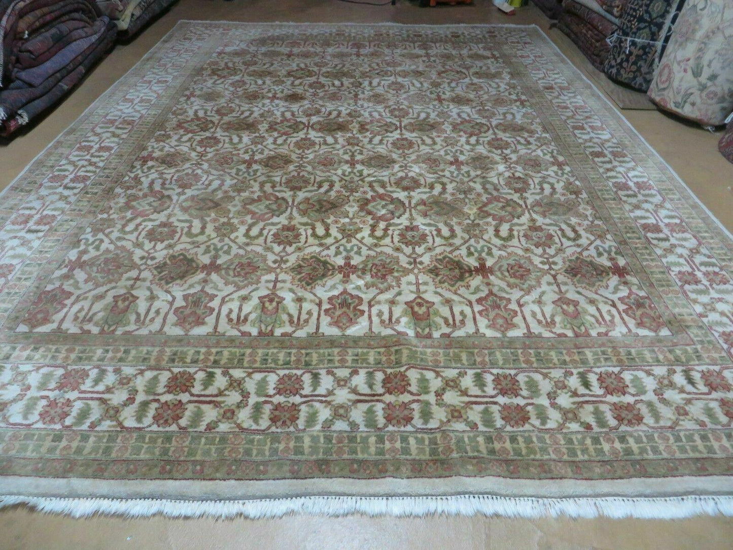8' 5" X 12' Handmade India Agra Floral Oriental Wool Rug Tea Washed Carpet Nice