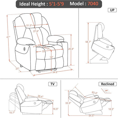 Electric Power Lift Recliner Chair With Massage And Heat Grey Medium
