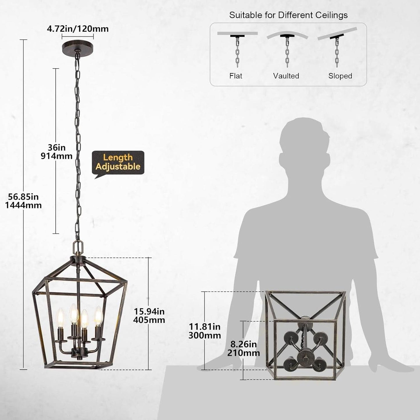 Industrial Black and Gold 4 Light Chandelier With Adjustable Chain