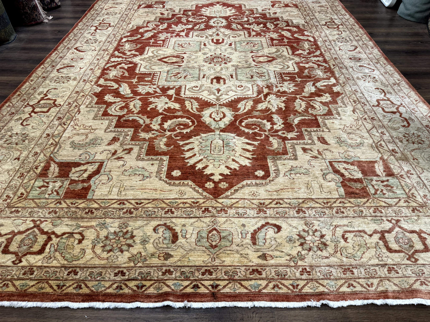 Turkish Heriz Serapi Rug 9x13, Geometric Medallion