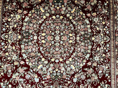 Burgundy Persian Rug 8x10, Pak Persian Floral Carpet, Very Fine 300 KPSI