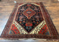 Antique Persian Bidjar Rug 5x6, Navy Blue and Red, Persian Tribal Rug