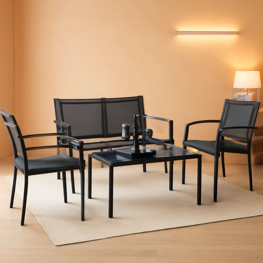 4 Piece Outdoor Patio Set With Glass Table Black Durable