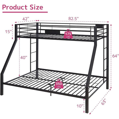 Twin XL Queen Bunk Bed In Sandy Black Finish Metal Slats