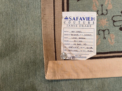 Palace Size Nepali Rug 9x18, Open Field, Light Mint Green, Wool Hand Knotted, Modern Contemporary