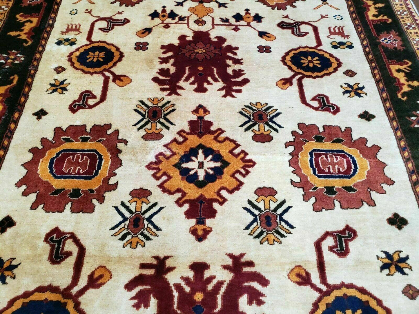 5' X 6' Vintage Handmade Knotted Turkish Kazak Pattern Wool Rug Bohemian Boho Interior Design