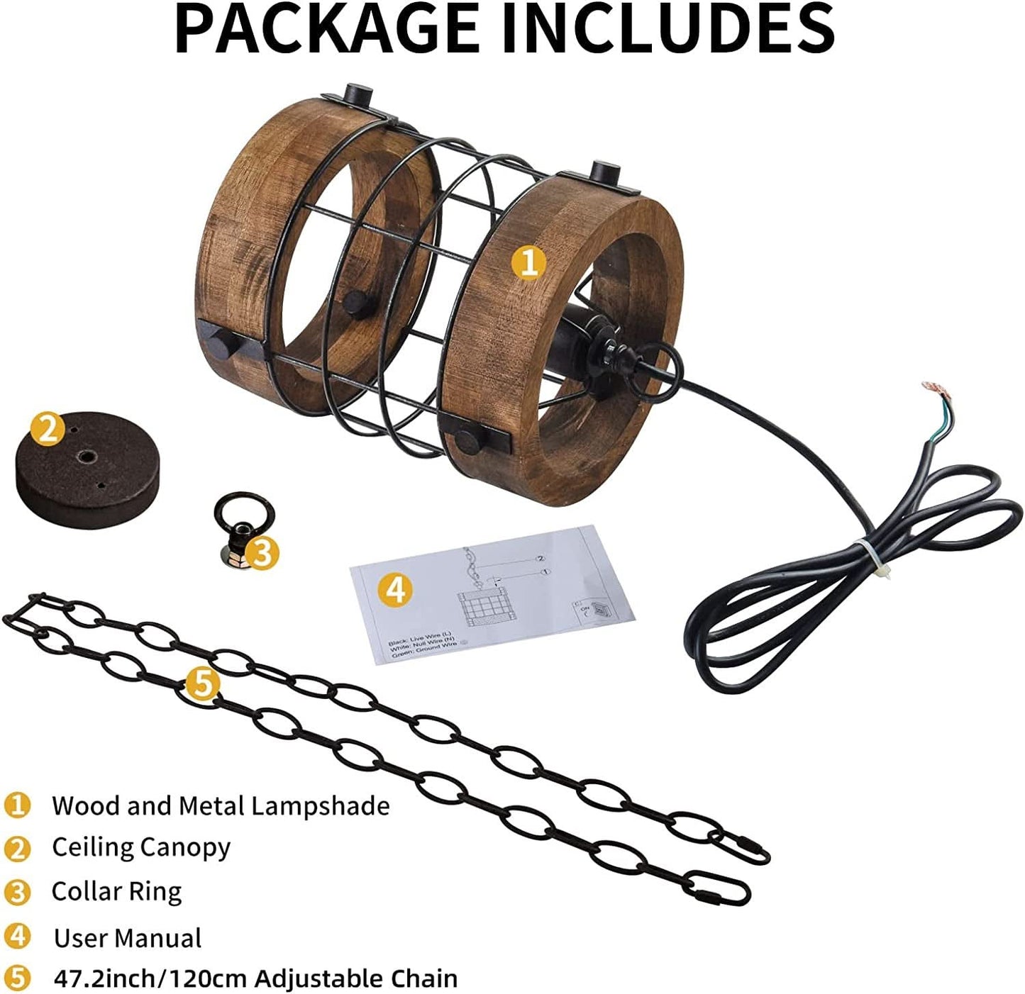 Retro Industrial Chandelier Round Pendant One Light Brown