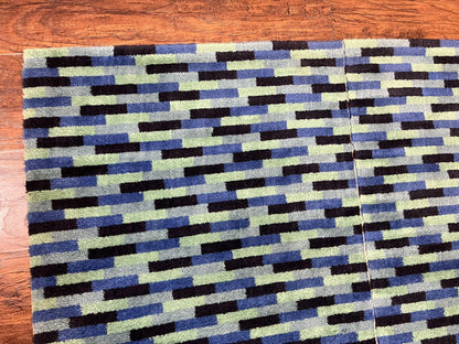 Wide Runner Rug 4.7 x 12, Blue Multicolor Contemporary Wool Power Loomed Rug, Mosiac Design