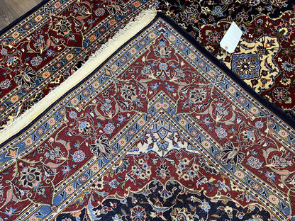 Dark Blue Persian Rug 5x8, Kork Wool Semi Antique Kashan Carpet, Very Fine Lachak Toranj Rug, Hand Knotted Floral Medallion Rug, 5 x 8 Oriental Rug