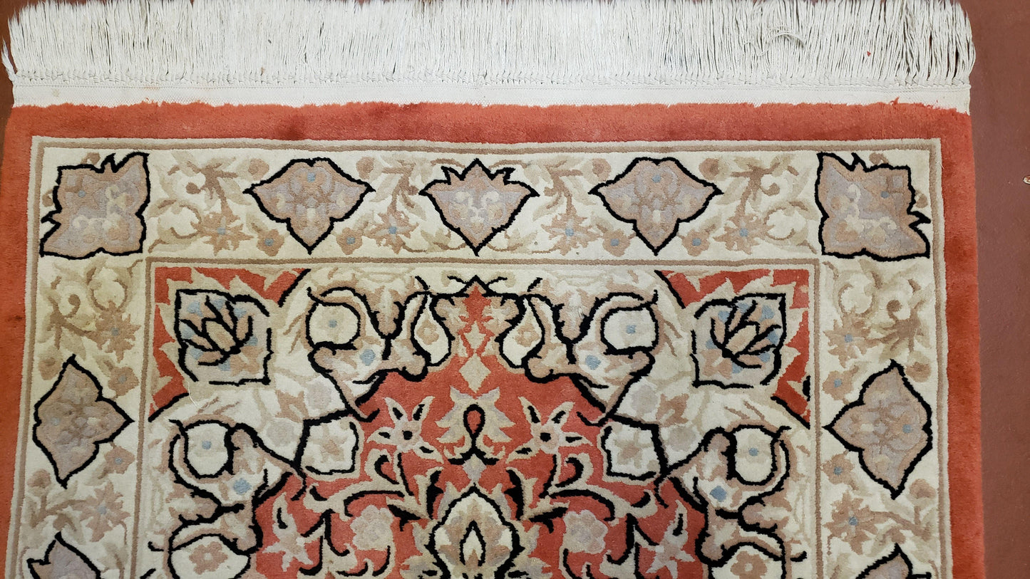 3x5 Red Chinese Plush Rug, Hand Knotted Soft Wool Carpet, Medallion Rug, Fine Vintage Rug, 120 Line, Small Area Rug