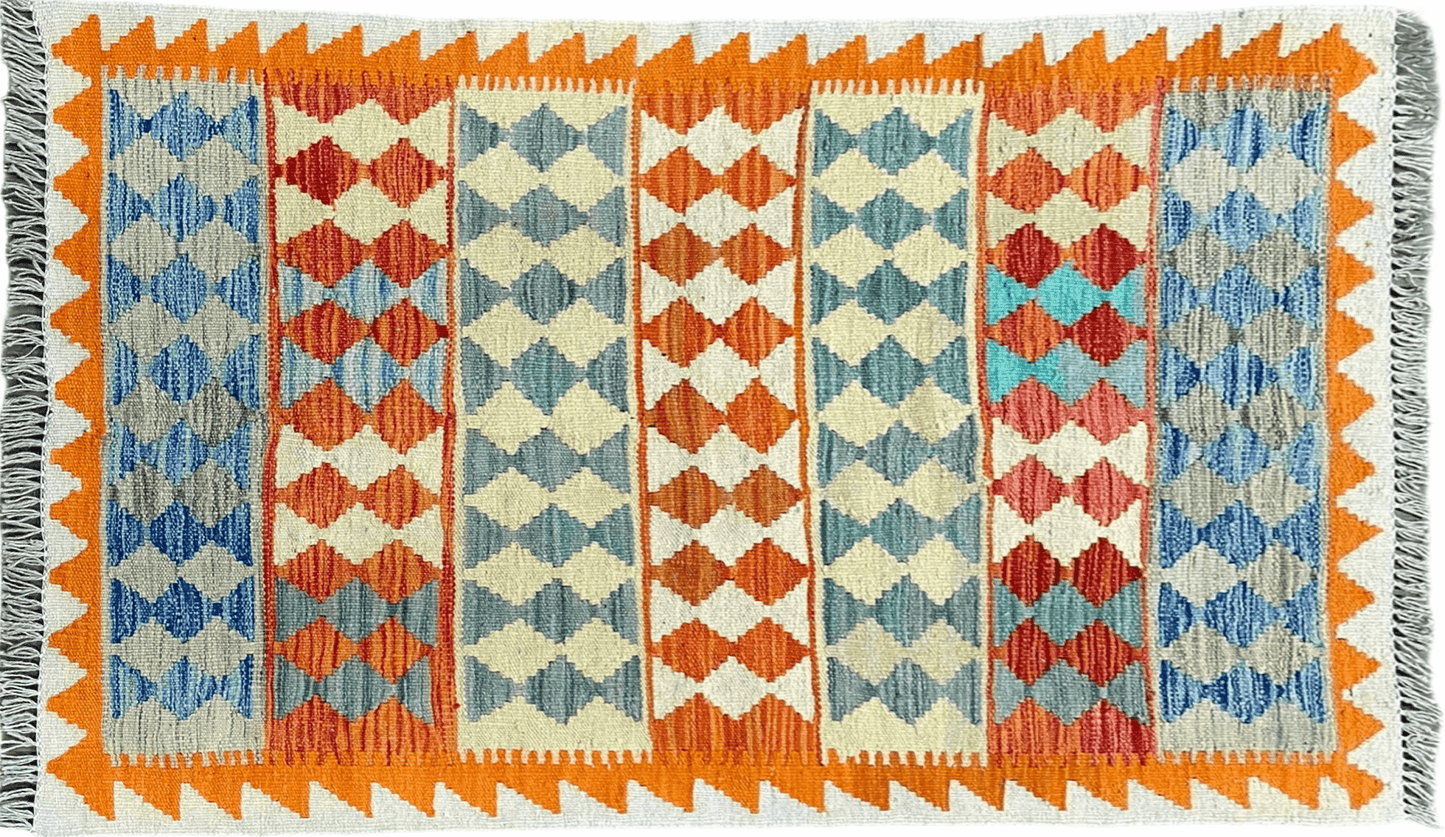 Small Chobi Kilim Rug 3x4 Colorful Diamond Kilim Small Turkish Multicolor Kilim with Diamond Pattern Wool Flatweave Nice