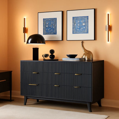 54 Inch Fluted Dresser With Dark Gray Faux Marble Top